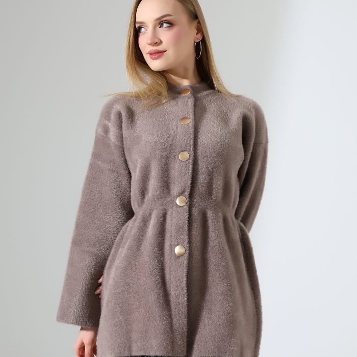 Moxsira Taupe Bel Detaylı Yumuşak Dokulu Hırka