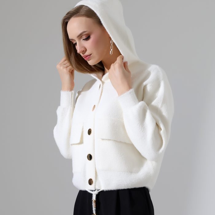 Moxsira Ivory Kapüşonlu Gold Düğmeli Ceket