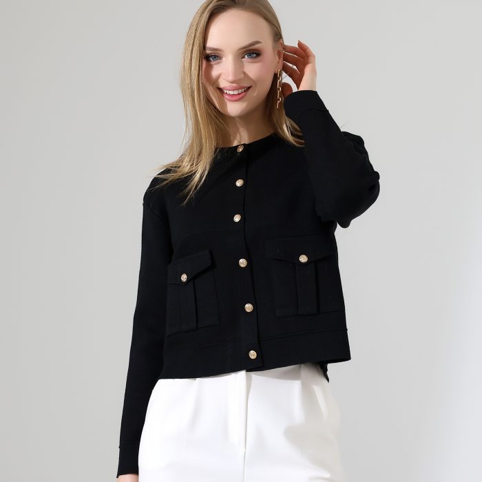 Moxsira Siyah Gold Düğmeli Kısa Ceket