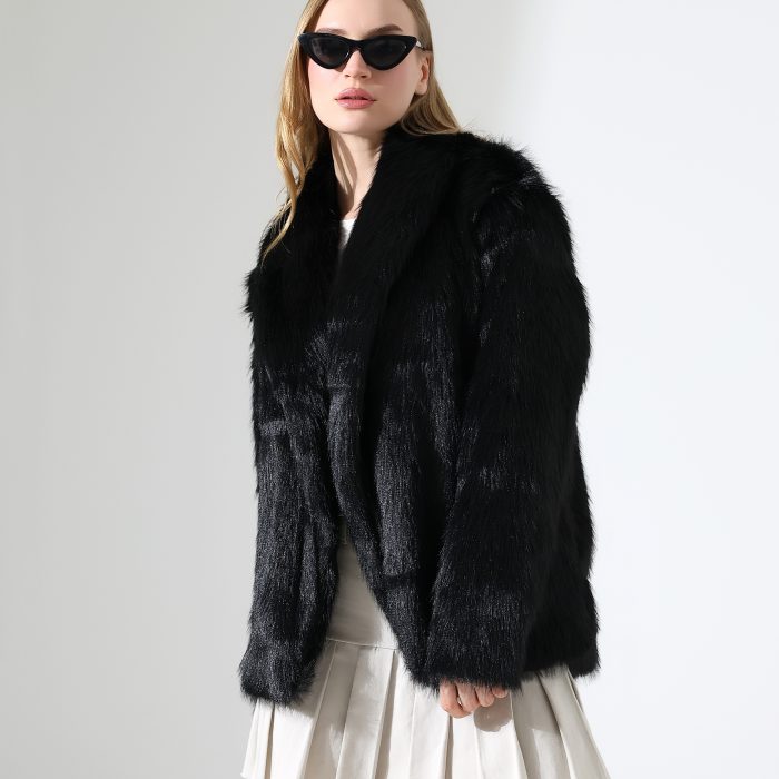 Kürk Görünümlü Siyah Kadın Ceket